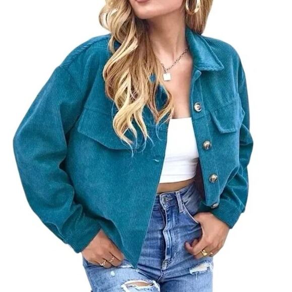 Avec Les Filles Jackets & Blazers - Anthropologie Avec Les Filles Corduroy Cropped Jacket Blue Women's Size L